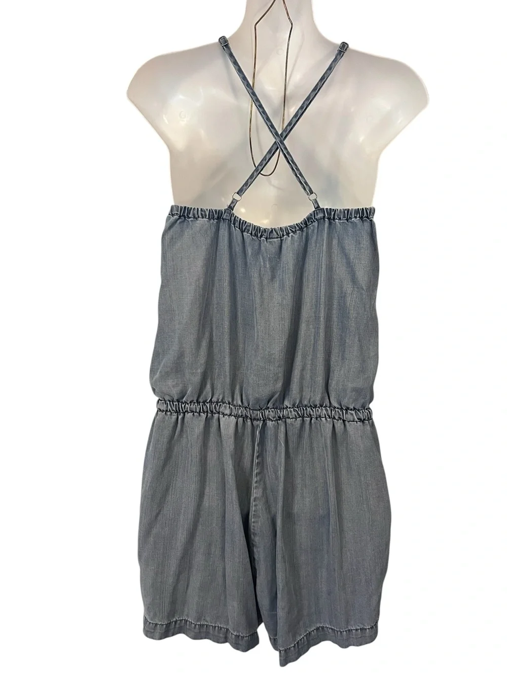 Gap Chambray Denim Romper Tencil Shorts Tie Waist Pockets Size Large - Picture 4 of 10